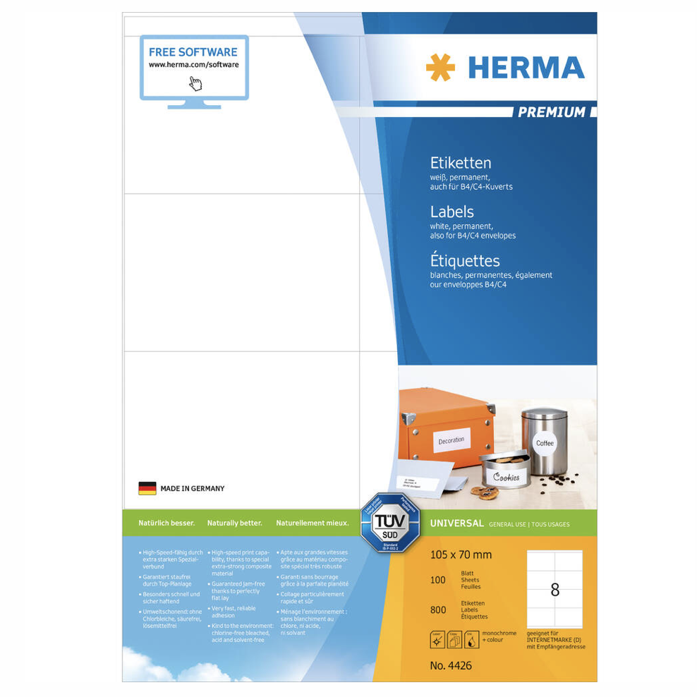 HERMA Premium White Labels A4 105 x 70mm 4426